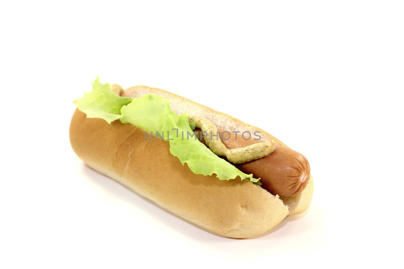 Hot dog with lettuce leaf by discovery