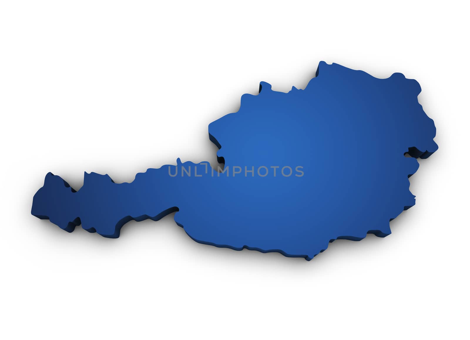 Shape 3d of Austria map colored in blue and isolated on white background.