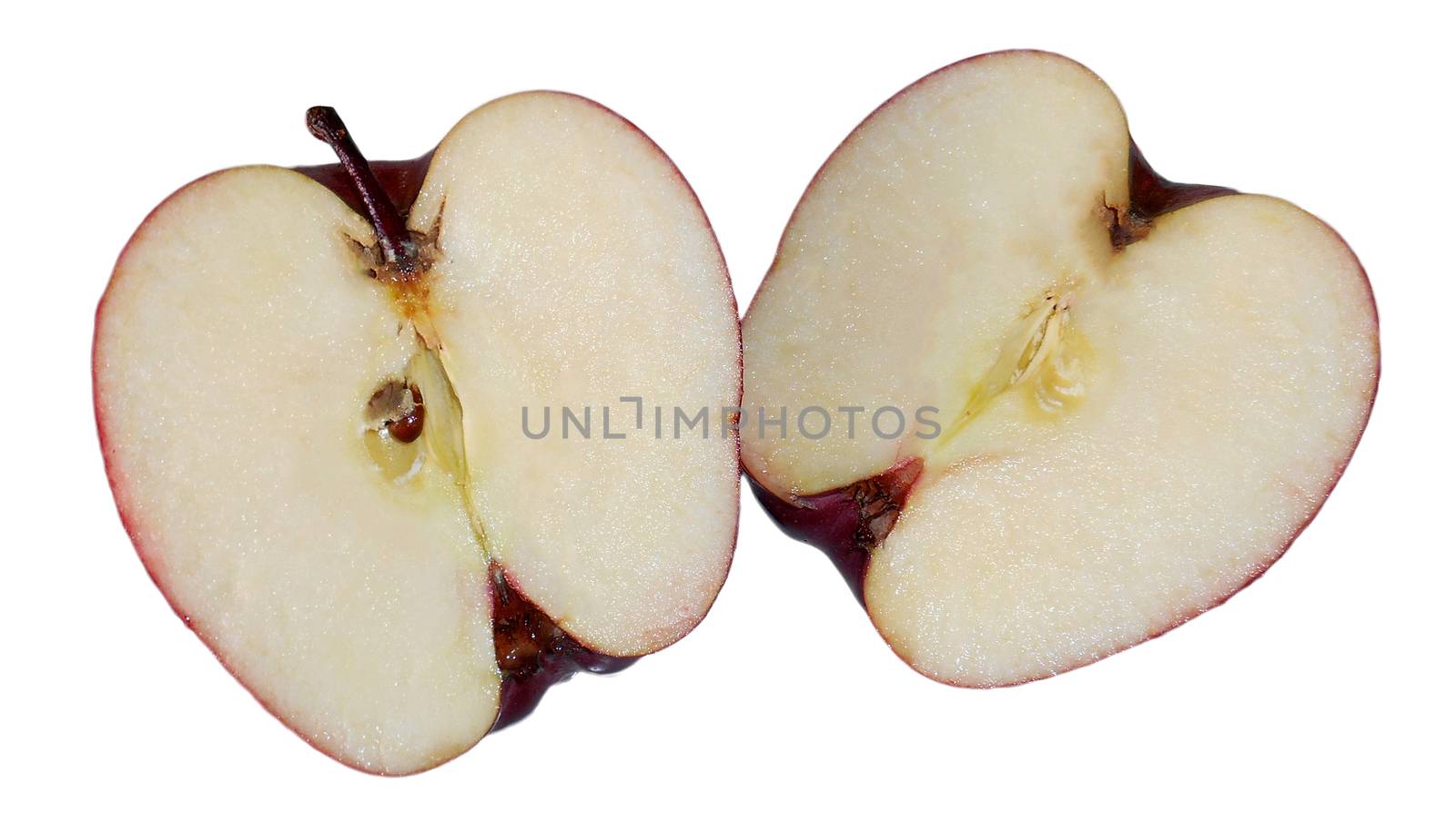 Two halves of an apple, isolated on white.

Picture taken on November 21, 2014.