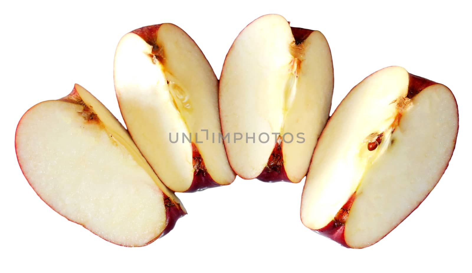 Four quarters of an apple, isolated on white.

Picture taken on November 21, 2014.