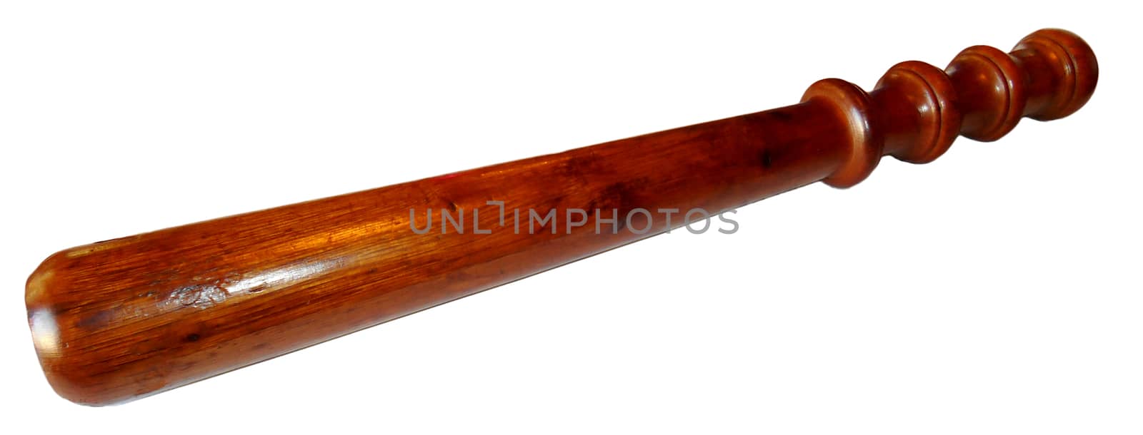 Old fashioned Greek police stick, isolated on white.

Picture taken on November 21, 2014.