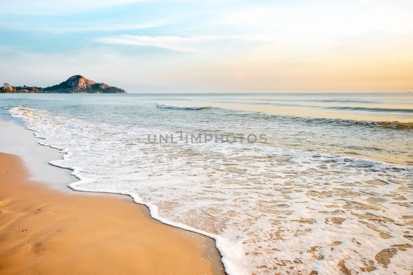 Tropical beach wave at Hua Hin Thailand in the  morning