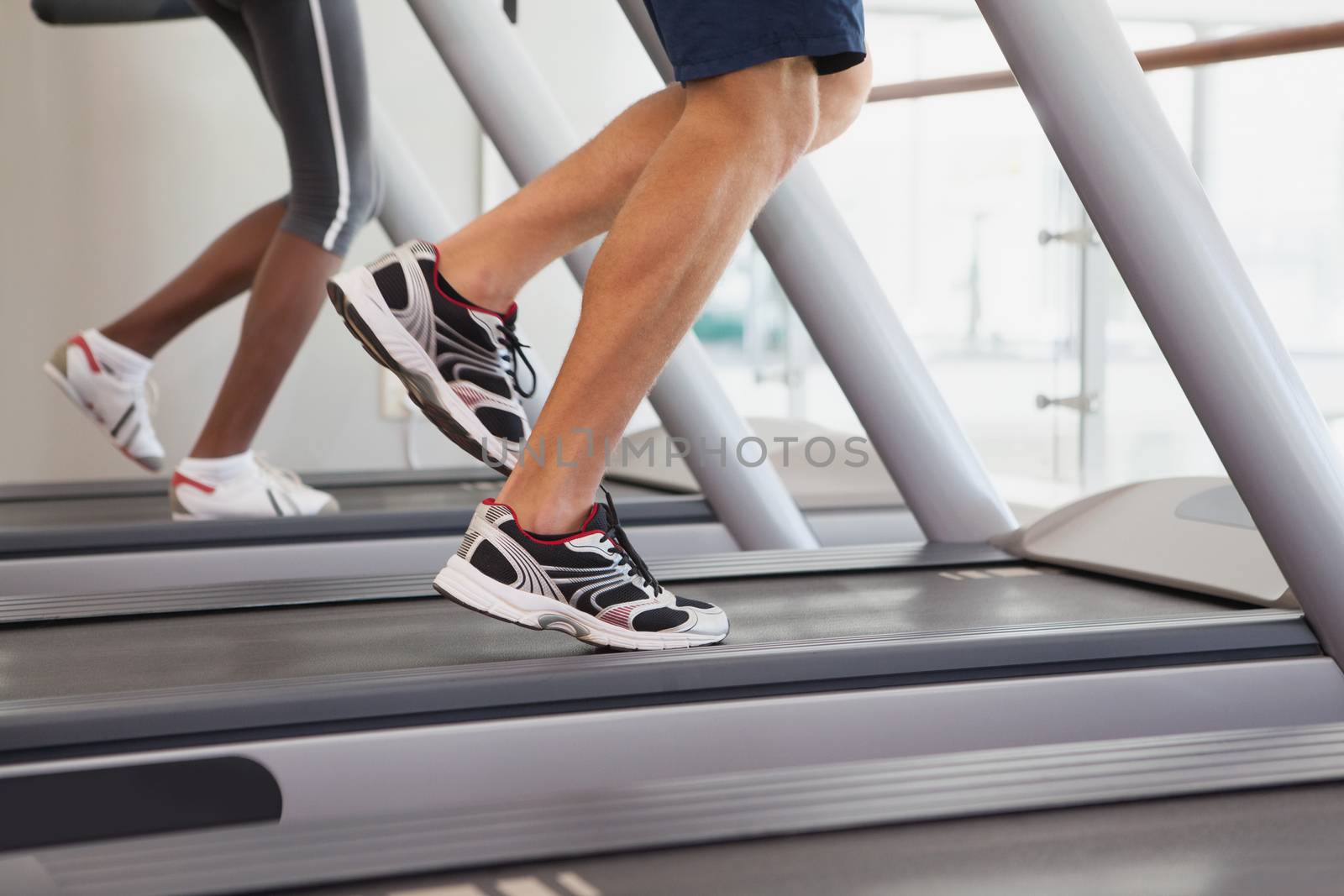 Fit people running on treadmills at the gym