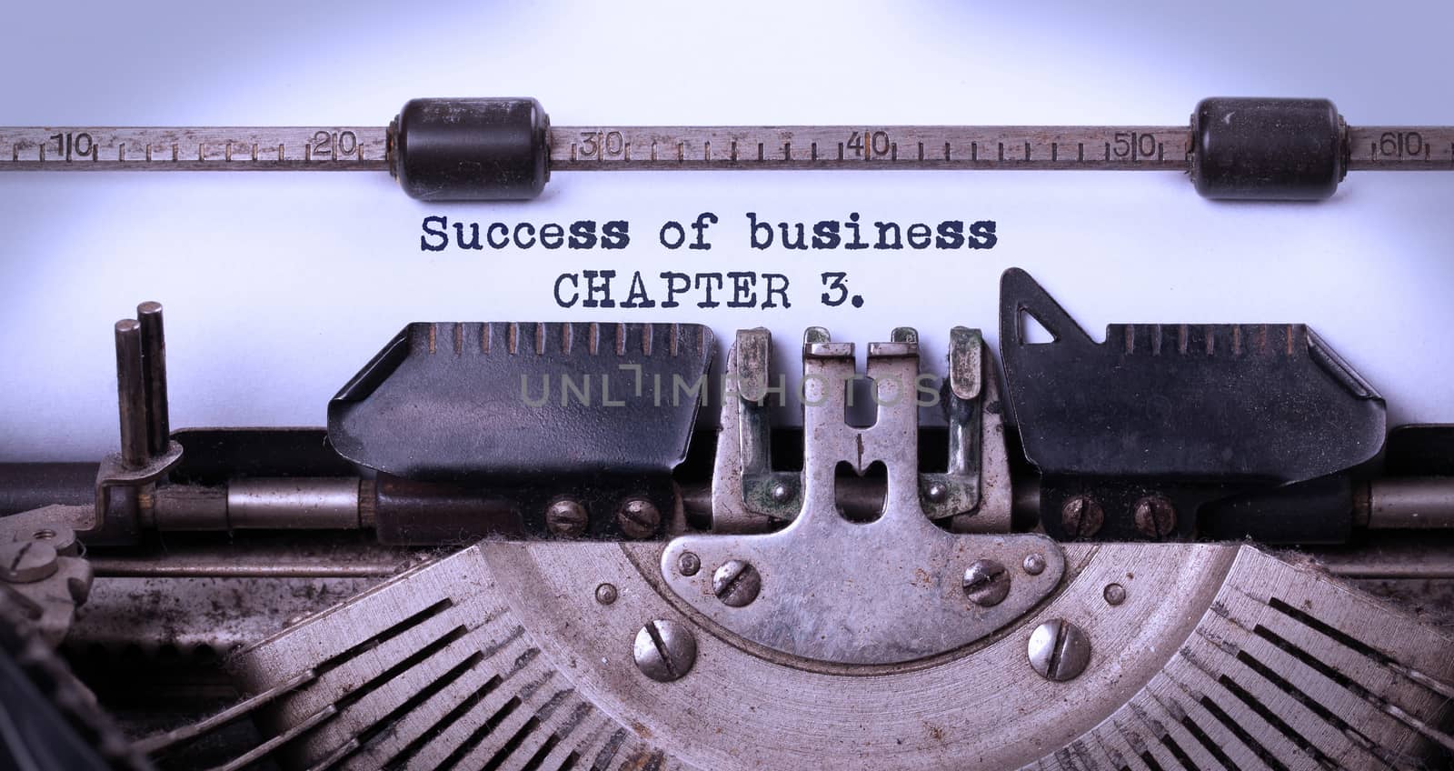 Vintage inscription made by old typewriter, success of business, chapter 3