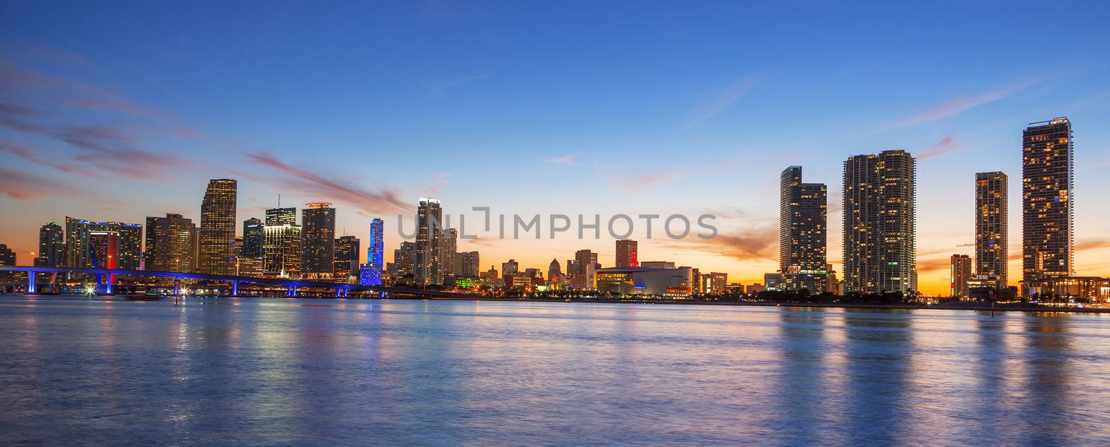 Panoramic view of Miami at sunset by vwalakte