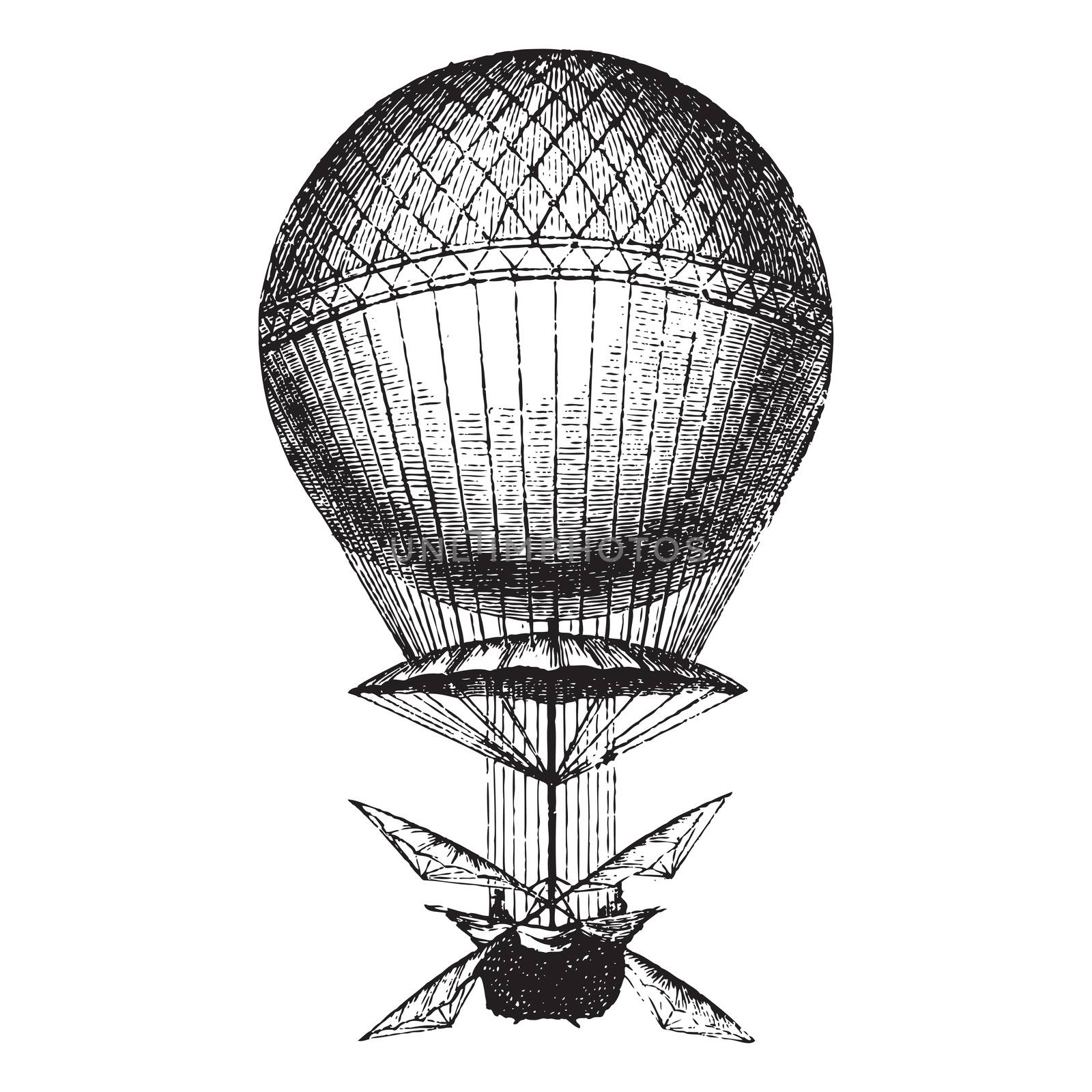 Ancient style engraving of a hot air balloon