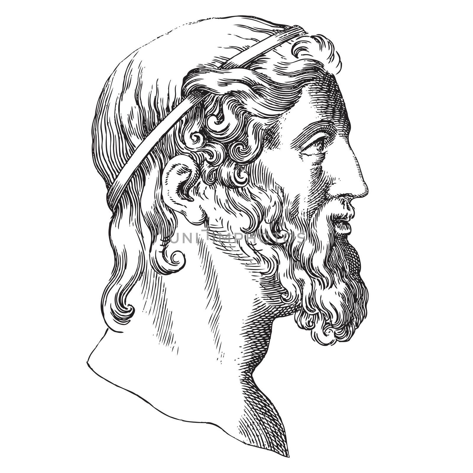 Ancient style engraving portrait of Aristotle, the famous ancient Greek phylosopher and mathematician