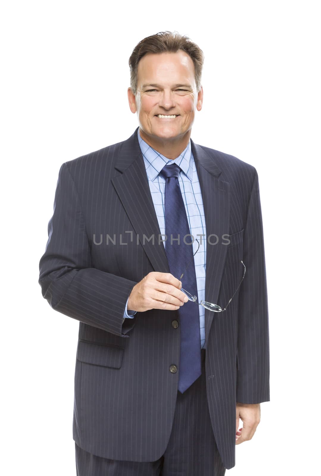 Handsome Businessman Smiling in Suit and Tie Isolated on a White Background.