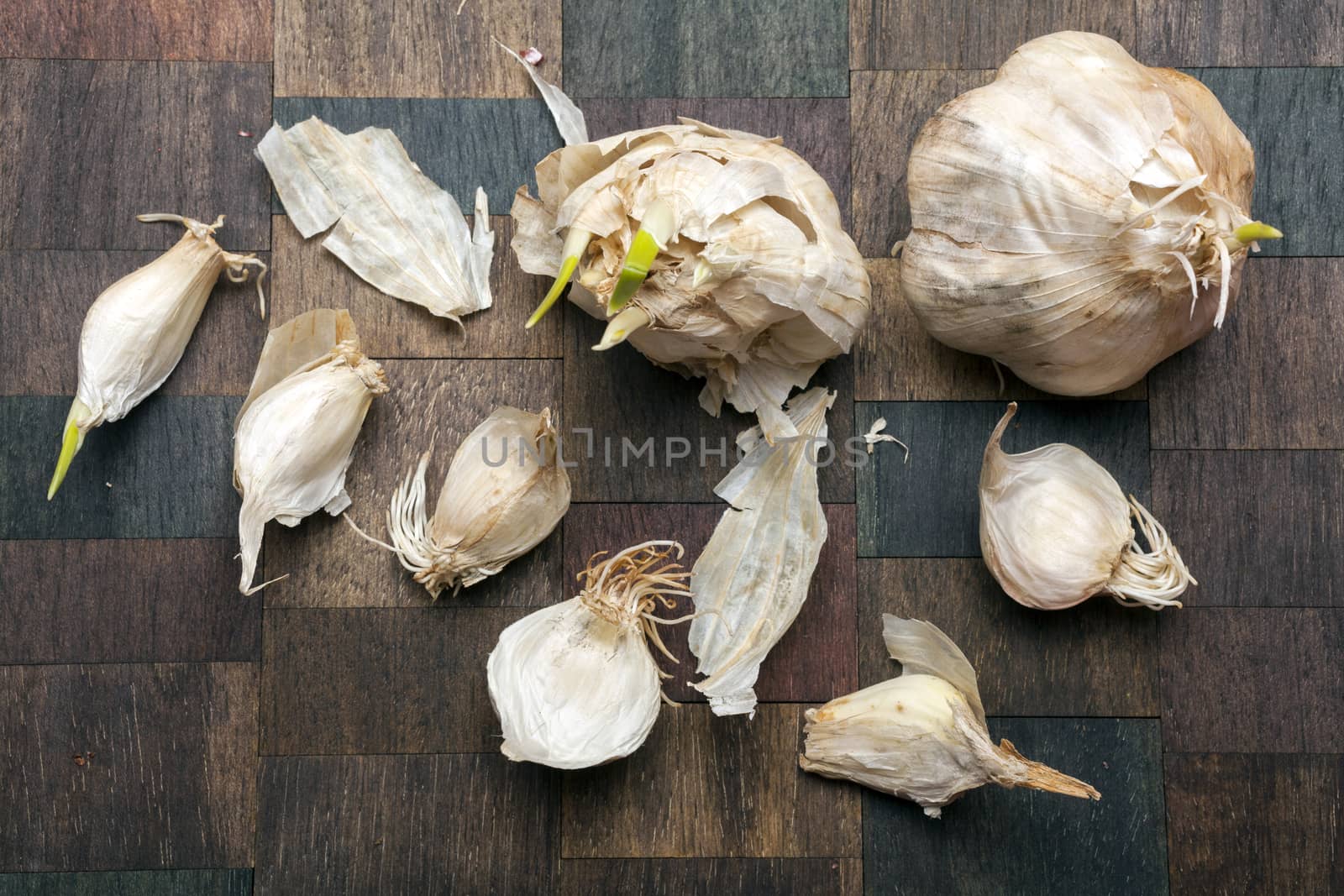Garlic on wooden table