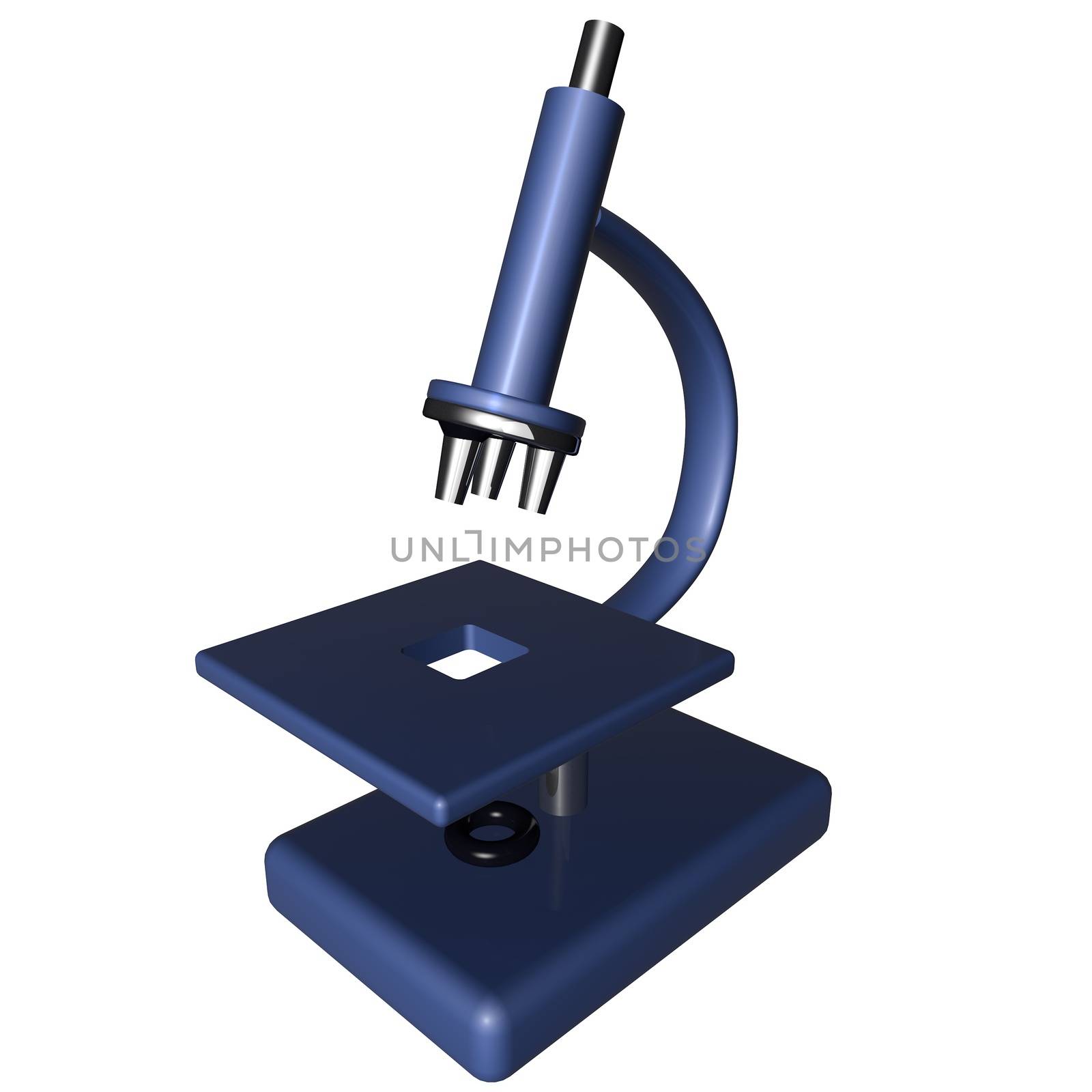 Blue microscope isolated over white, 3d render