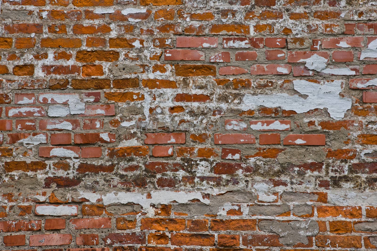 wall of red, white and orange bricks