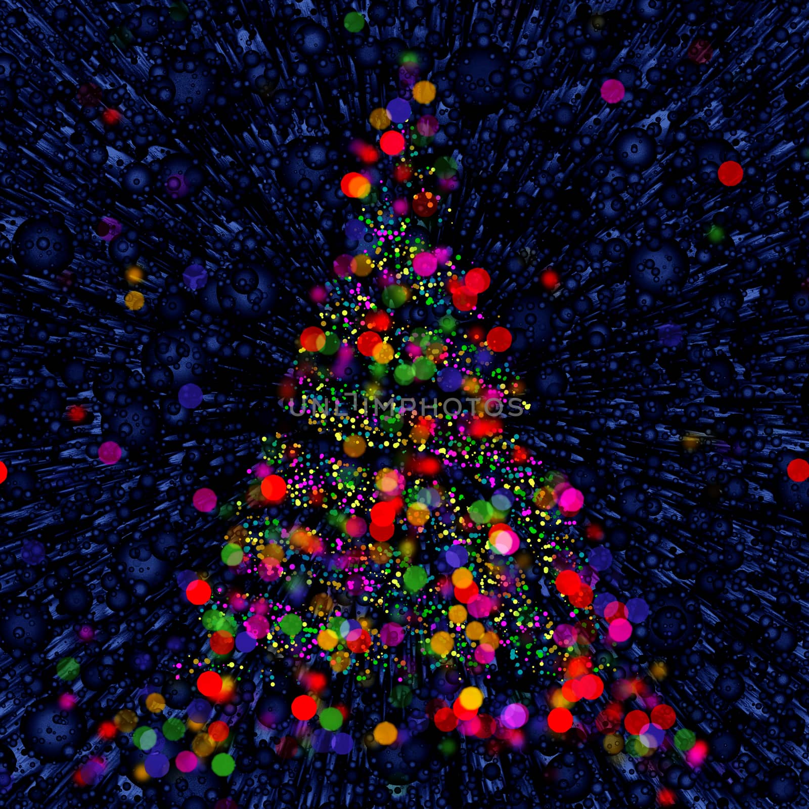 Christmas Abstract Bokeh Tree on blue background by ankarb