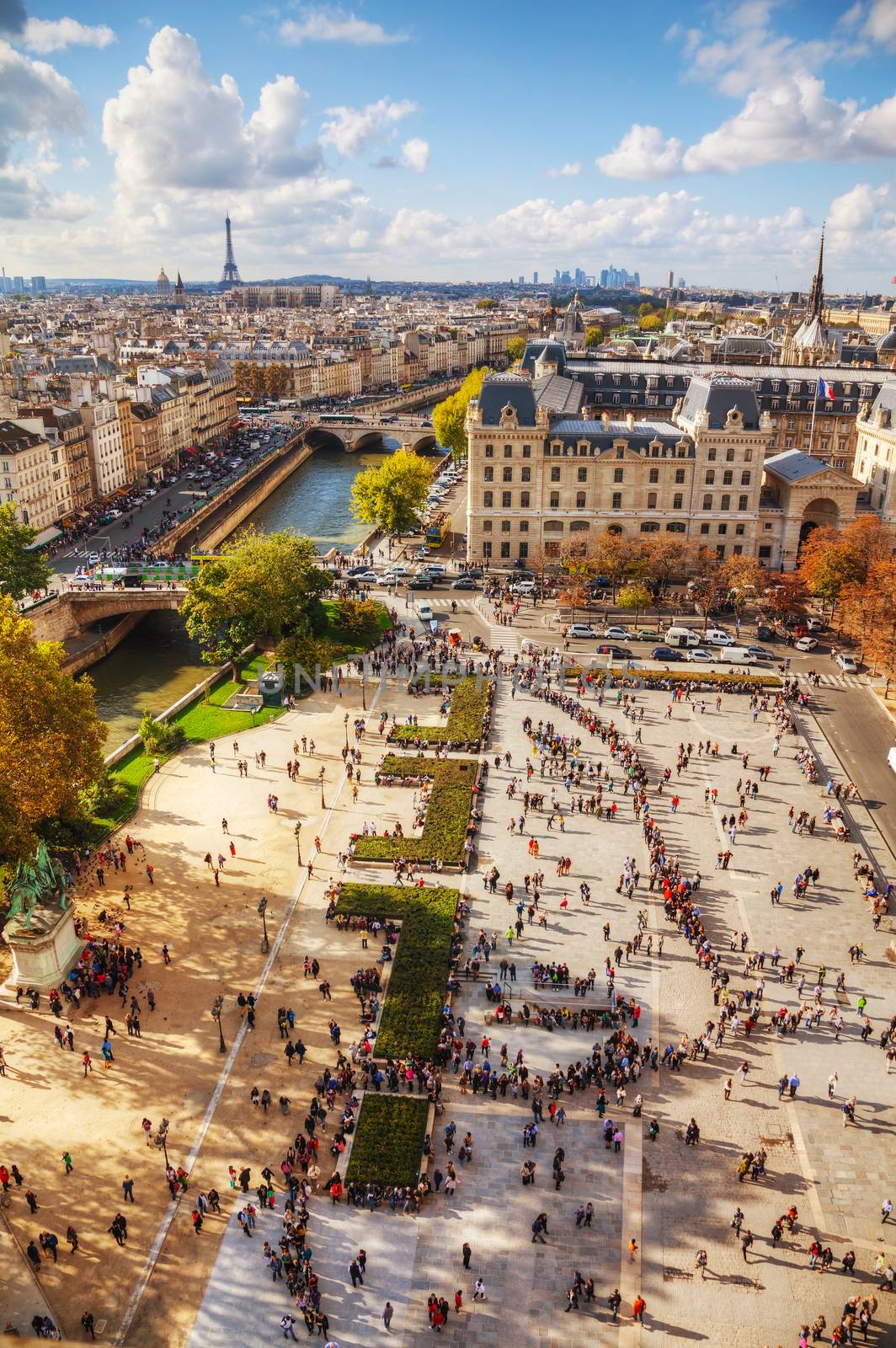 PARIS - OCTOBER 11: Paris cityscape as seen from the top of Notre Dame on October 11, 2014 in Paris, France. In 2013, the city of Paris welcomed 29.3 million tourists.