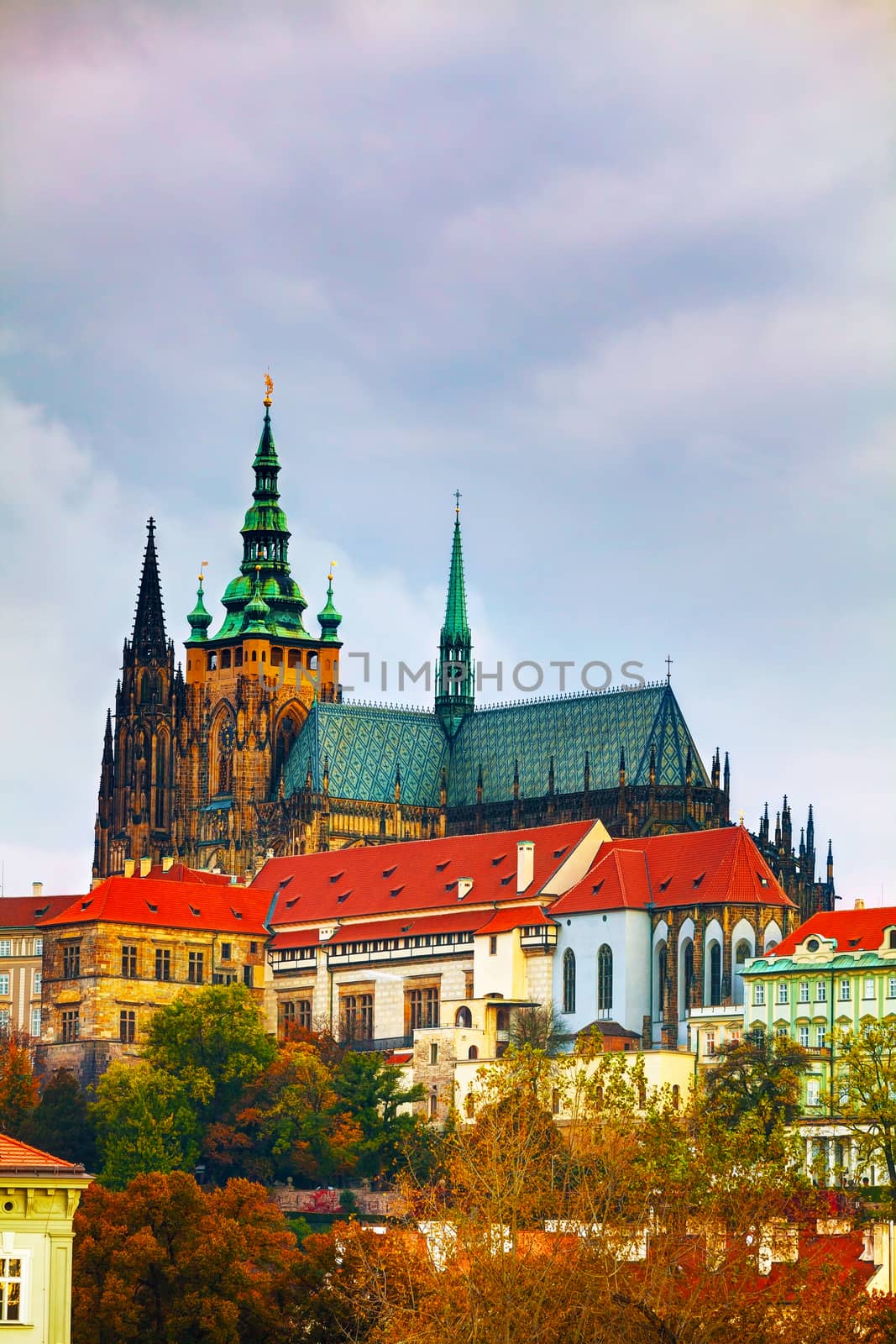 The Prague castle close up at sunset