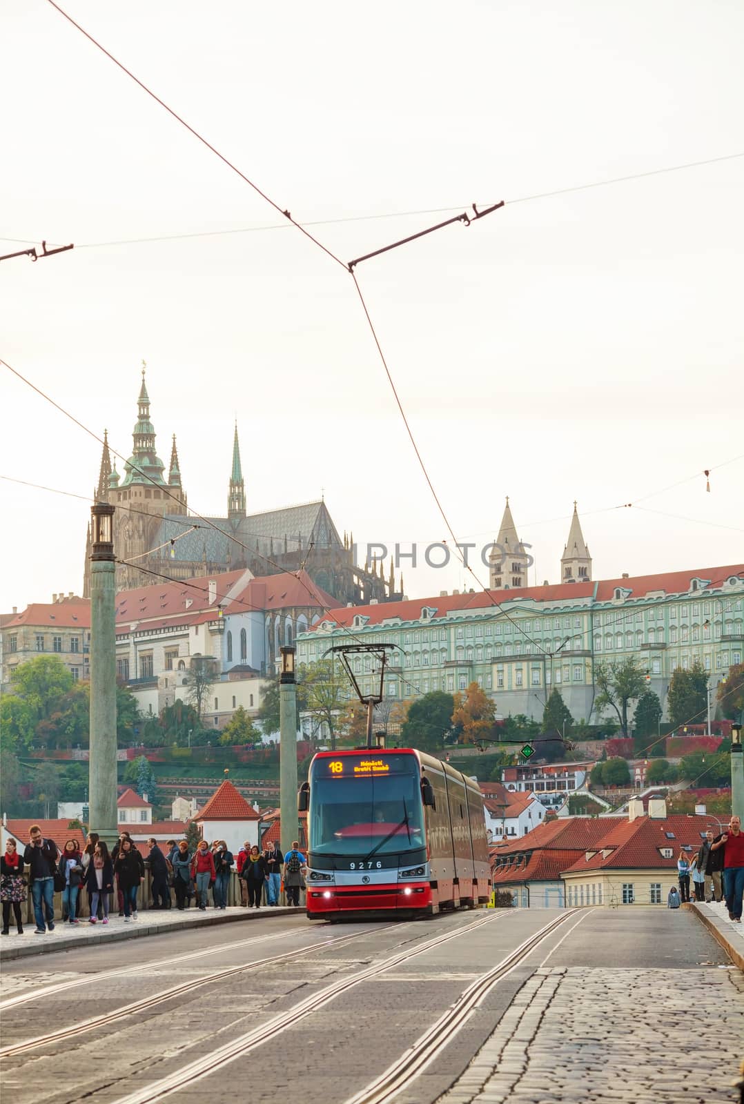 PRAGUE - OCTOBER 18: Old Prague cityscape with the Castle on October 18, 2014 in Prague, Czech Republic. The Guinness Book of Records lists Prague Castle as the largest ancient castle in the world.