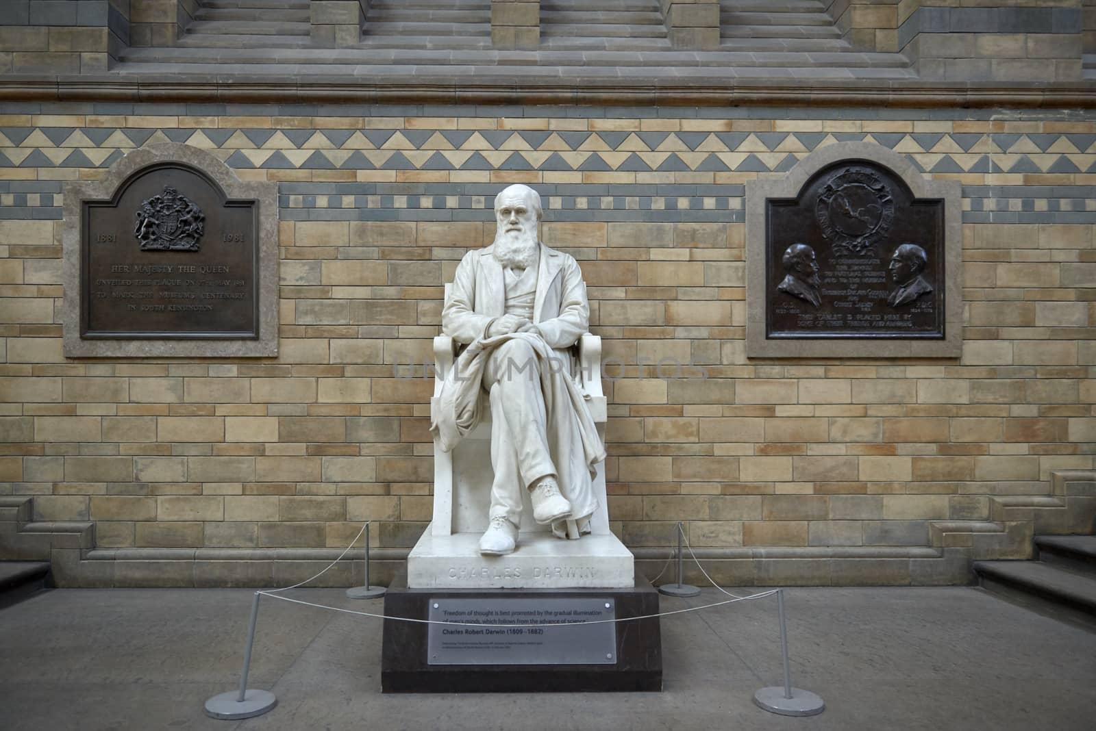 LONDON, UK - DECEMBER 11: Statue of Charles Darwin at the Natural History Museum. December 11, 2014 in London. 