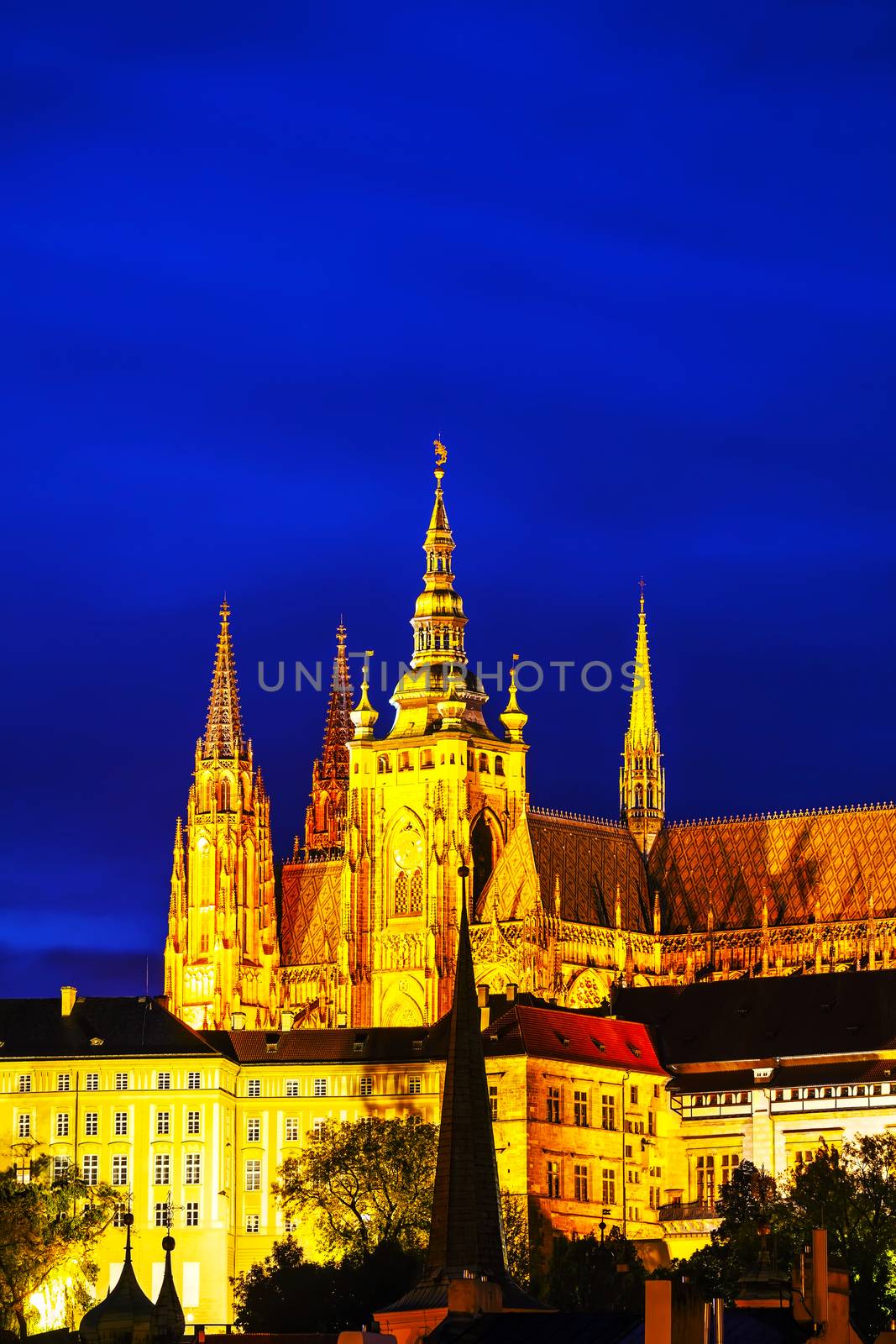 The Prague castle close up at the night time