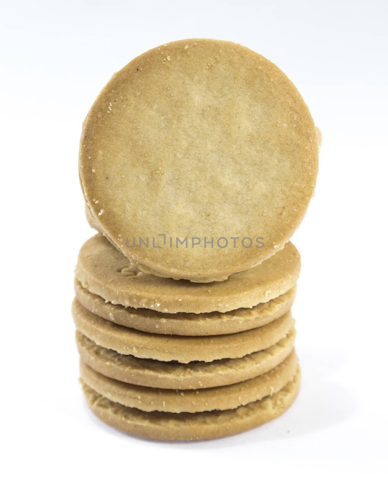 Sandwich biscuits, filled with chocolate, isolated on white background