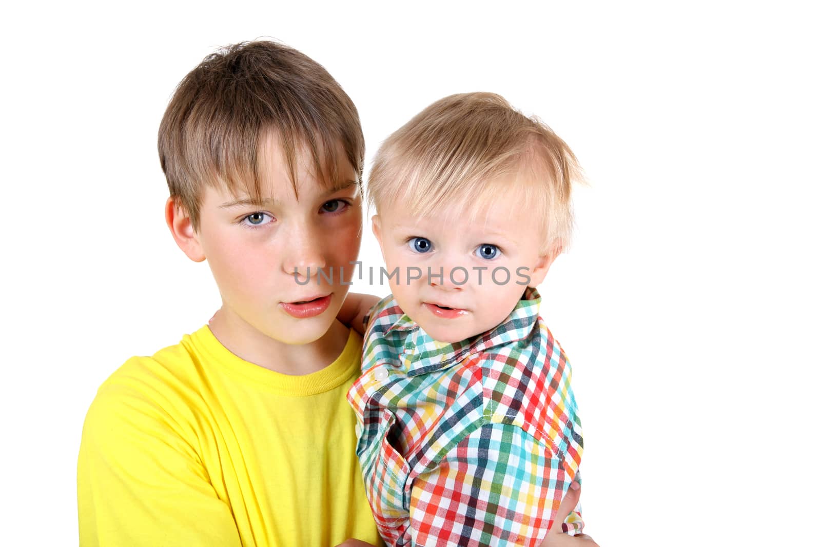 Kid and Baby Boy Portrait Isolated on the White Background