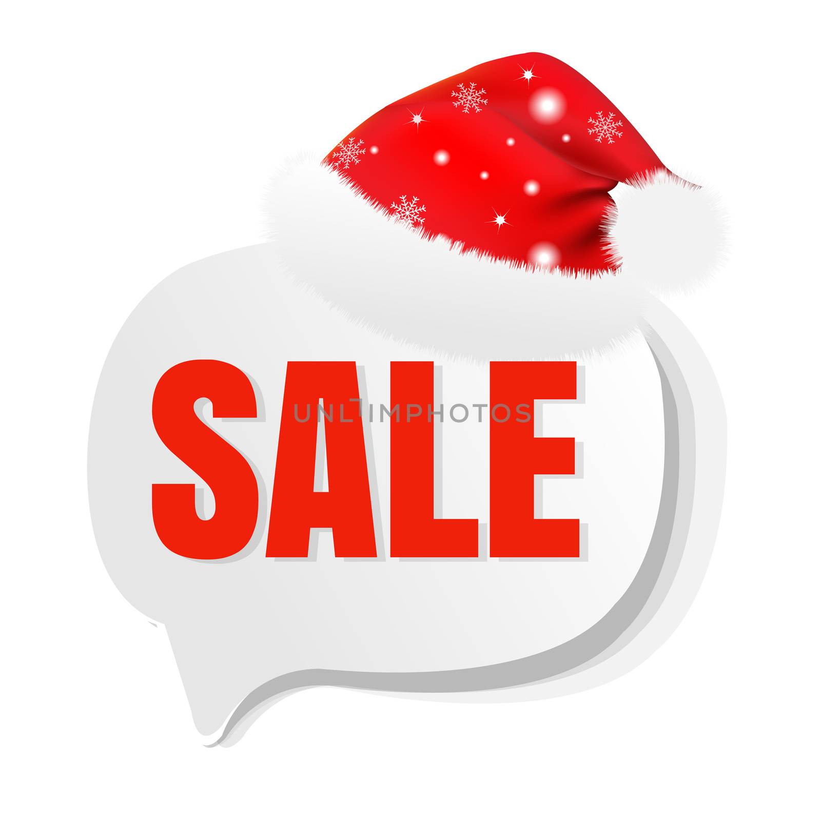 Xmas Sale Speech Bubble With Santa Hat With Gradient Mesh, Vector Illustration