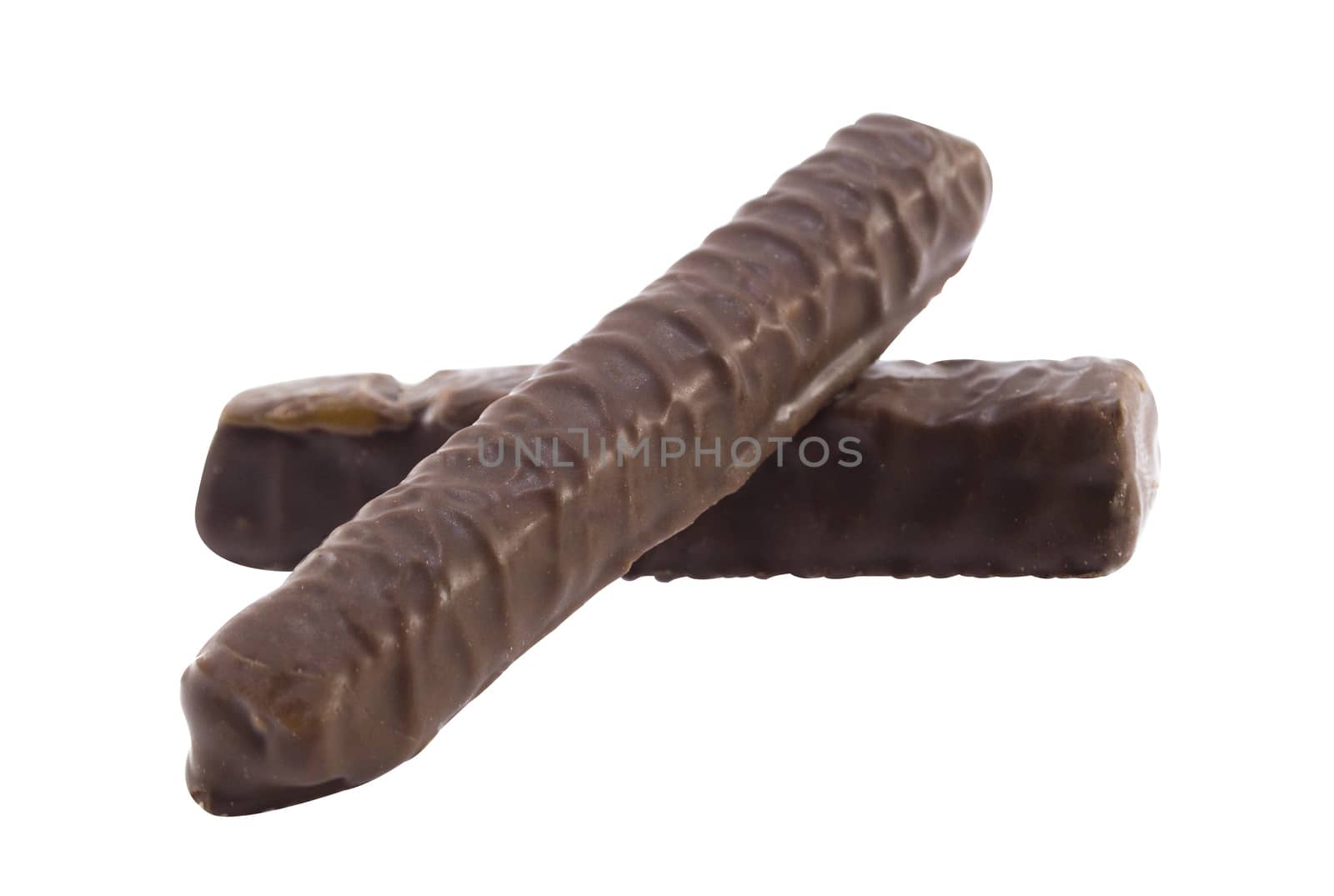 Closeup of chocolate bar isolated on white.