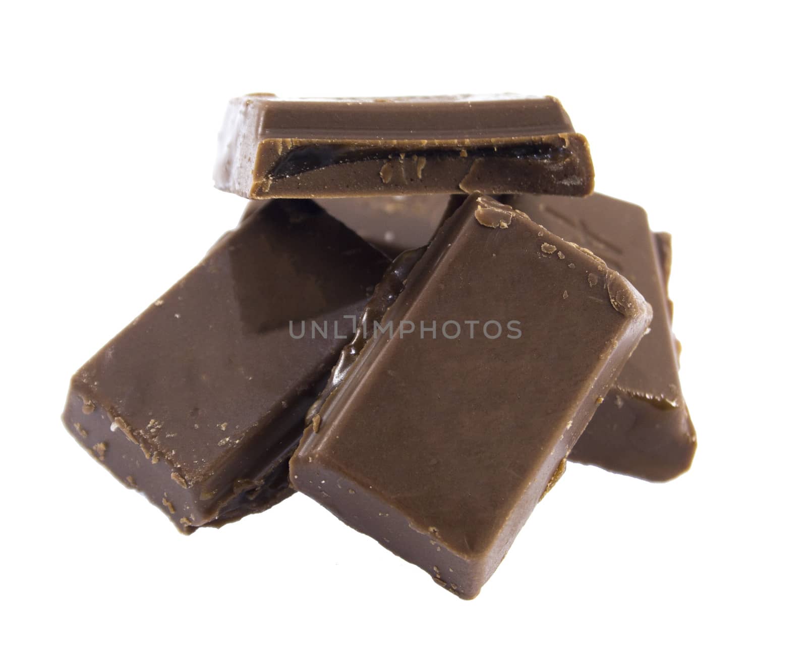 Closeup of chocolate bar isolated on white.