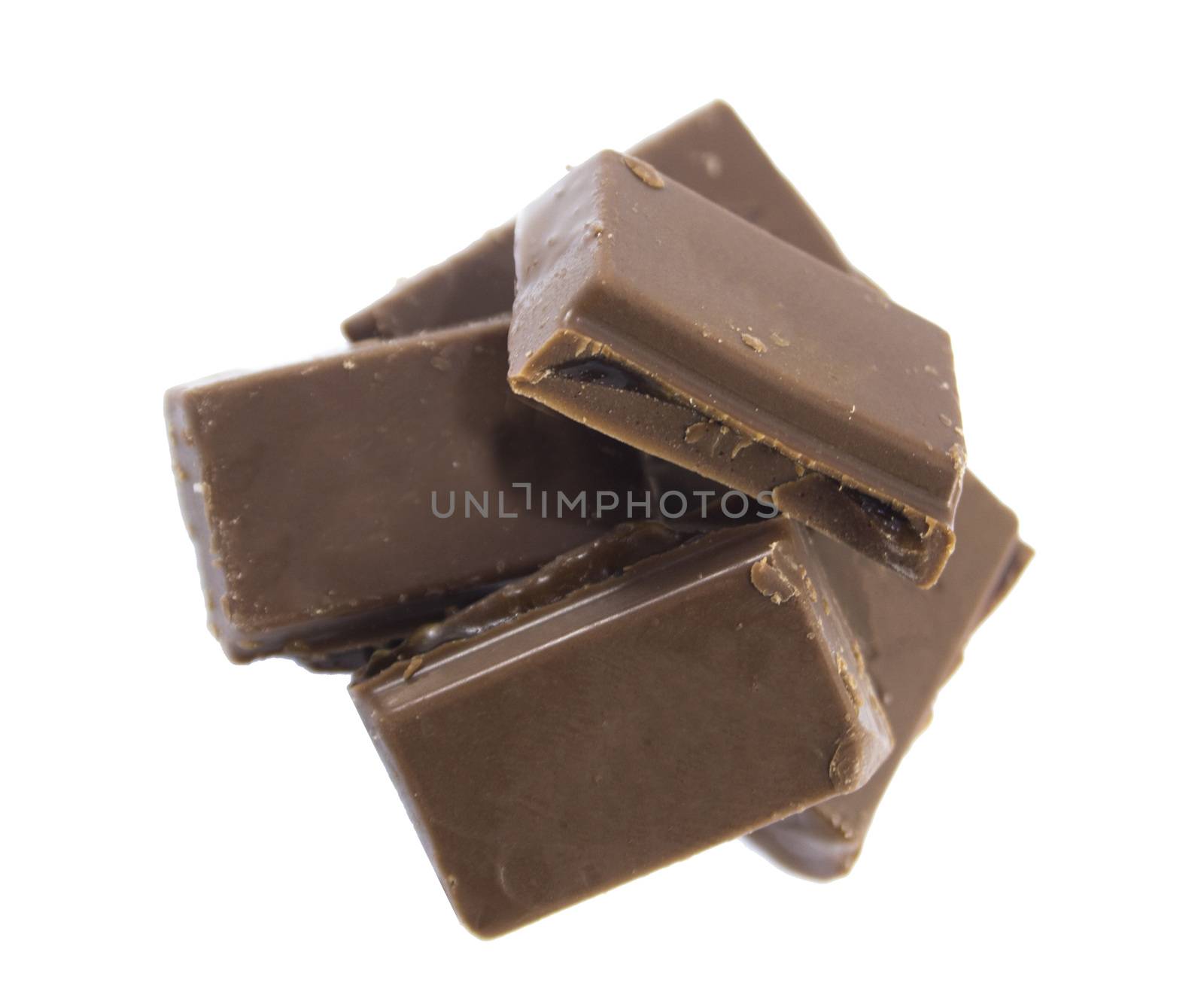 Closeup of chocolate bar isolated on white.