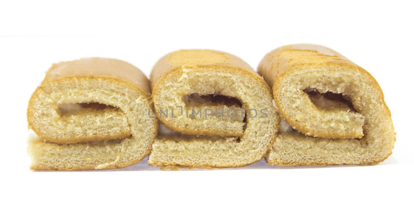 Sweet roll cake isolated on white background