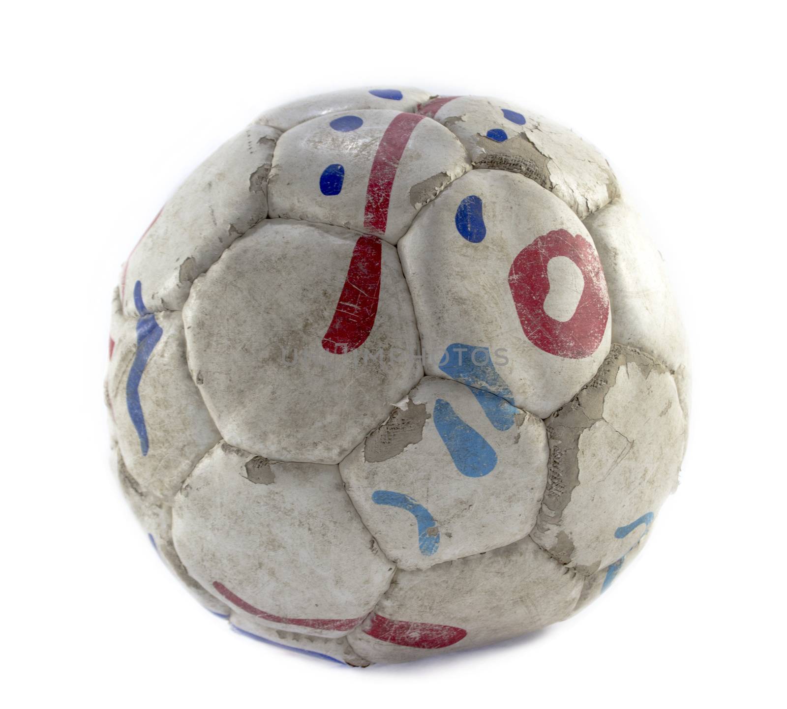 Grunge football or soccer ball on white background.