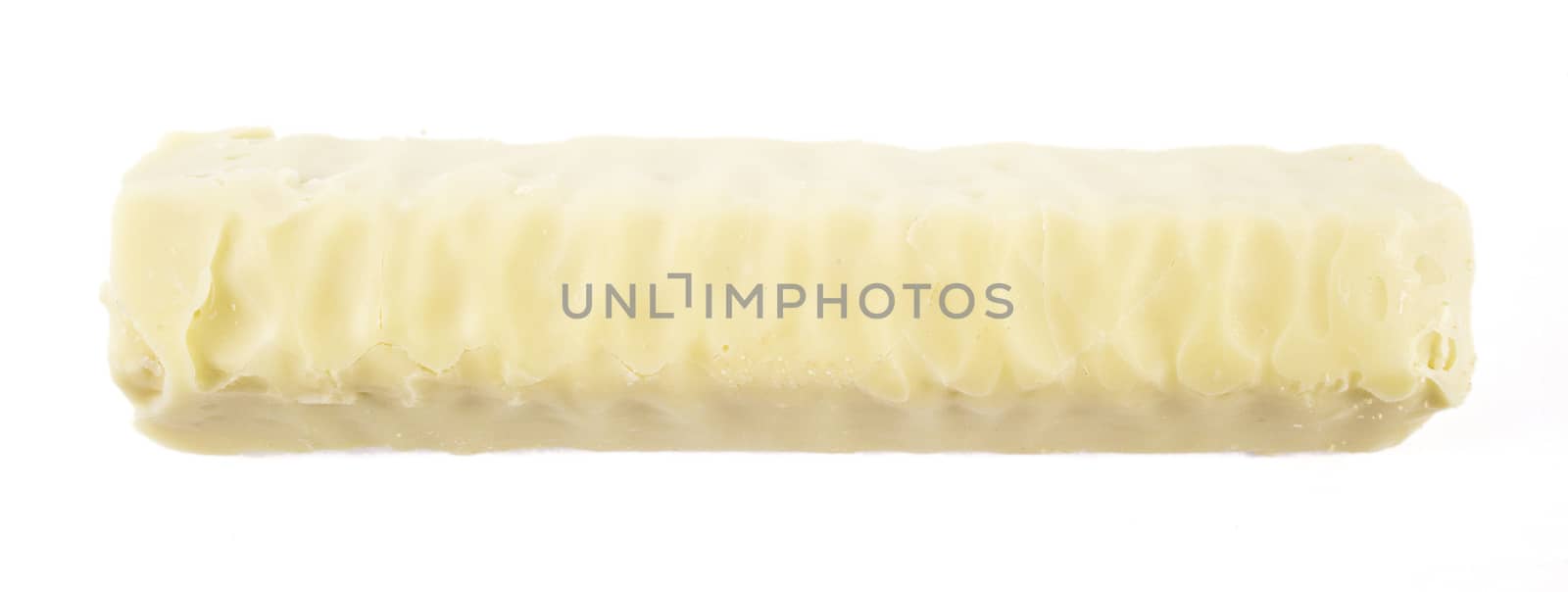 White chocolate bar with filling, on White background.