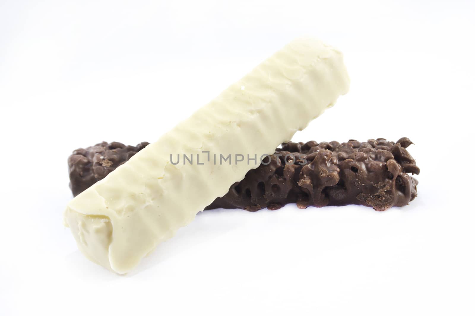 White chocolate bar with filling, on White background.