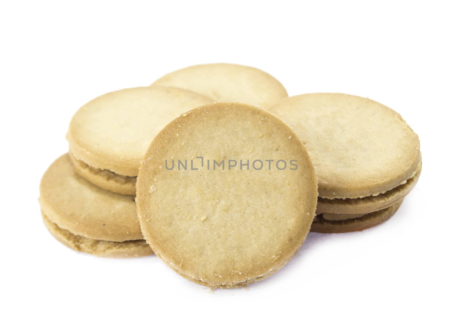 Sandwich biscuits, filled with chocolate, isolated on white background