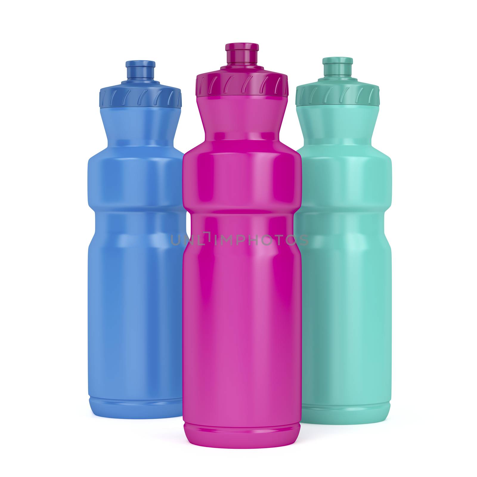 Three sport plastic bottles with different colors 