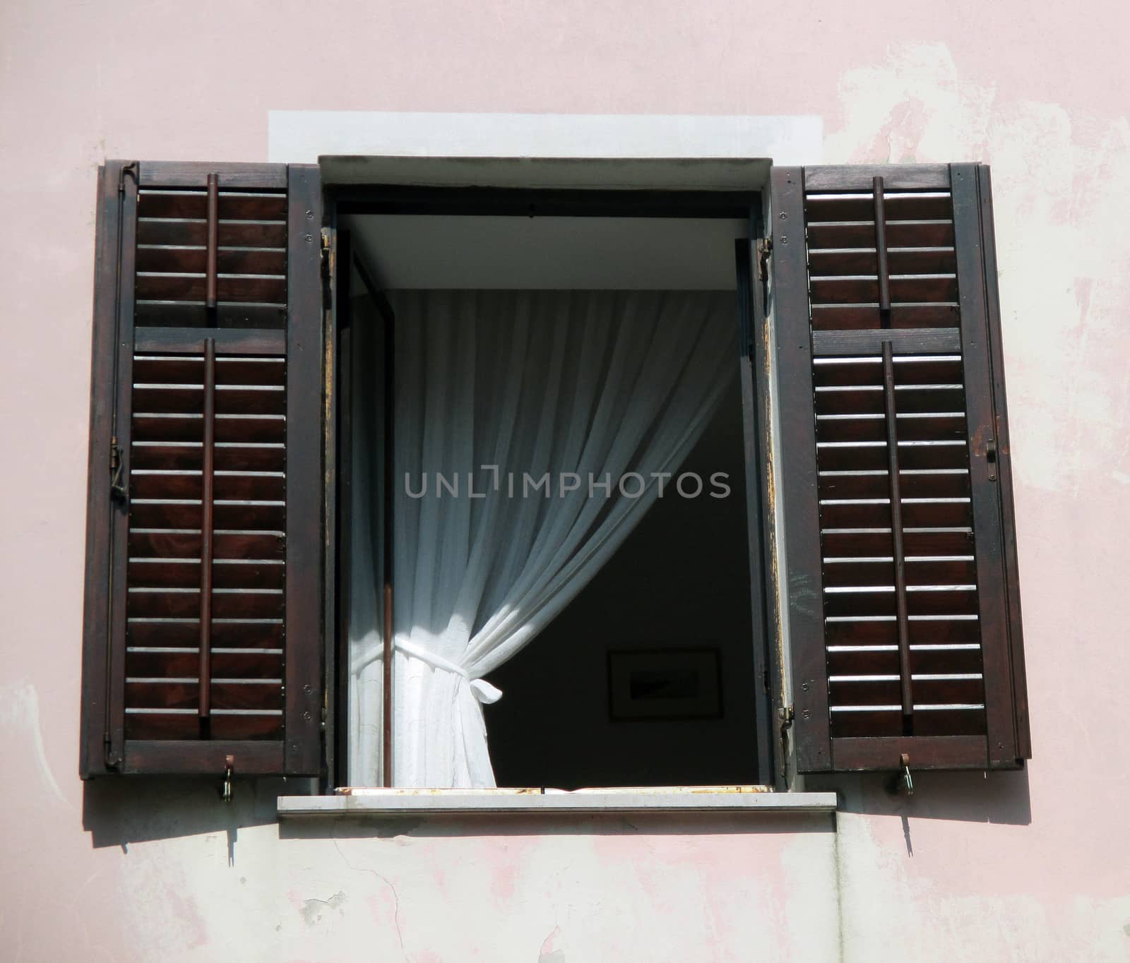 Old vintage window with shutters, beautiful background for a card. by mcherevan