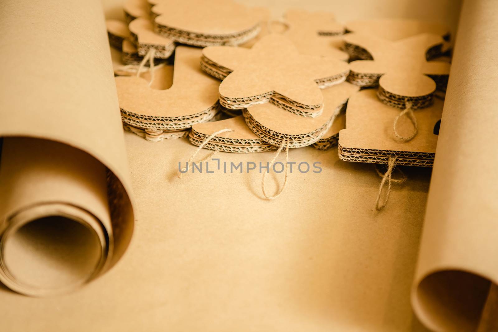 Cardboard toys for the Christmas tree or Christmas garland. Christmas decorations. Selective Focus