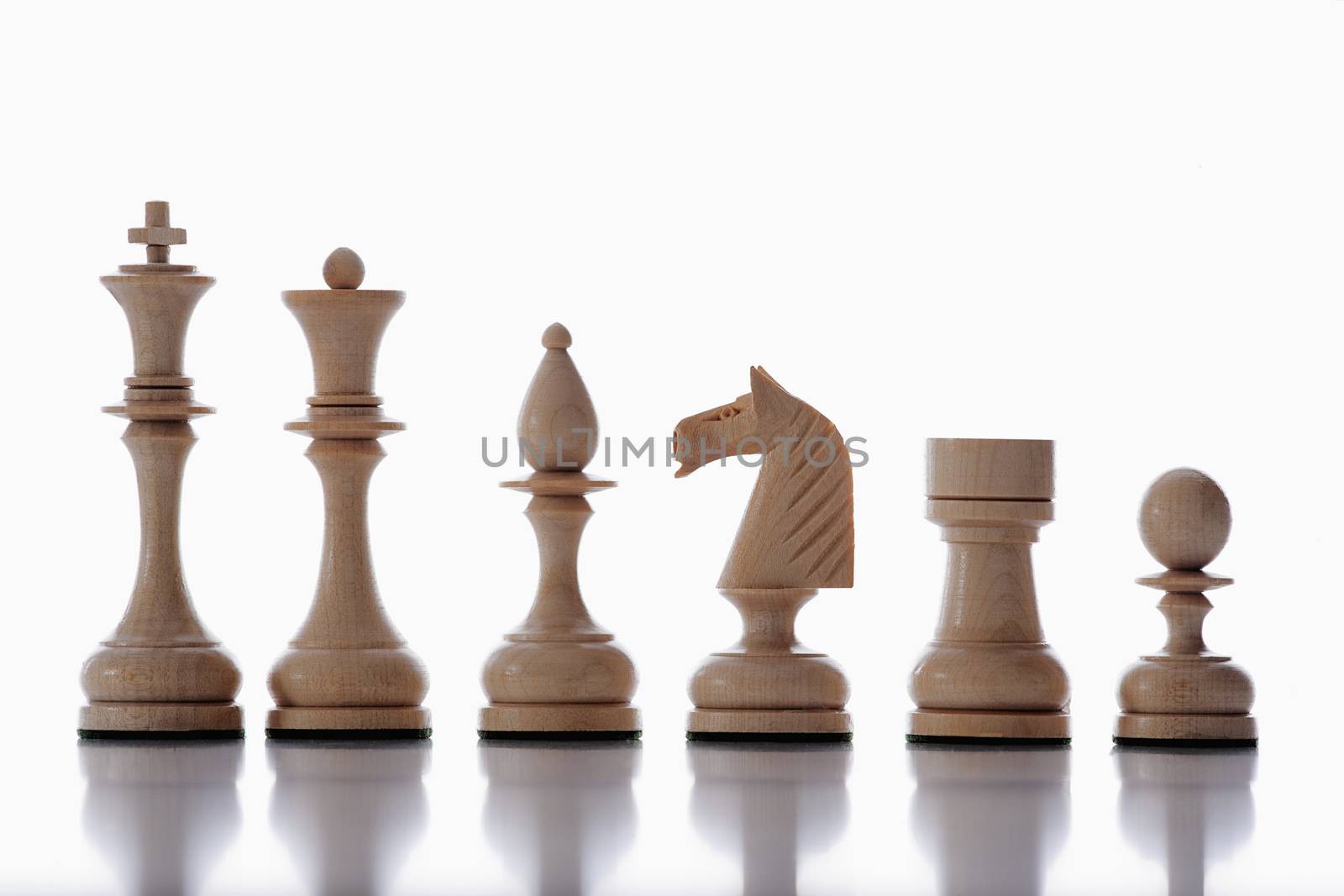 chess - collection of white chess pieces isolated on white background