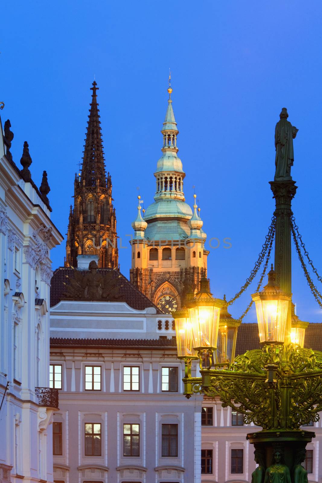 gas lantern and st. vitus cathedral at hradcany castle