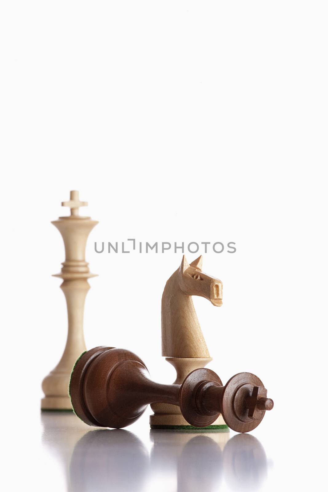 chess - white knight standing over defeated black king