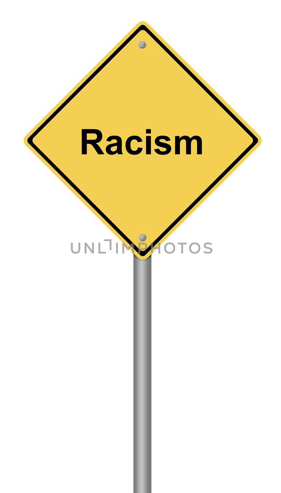 Yellow warning sign with the text Racism.