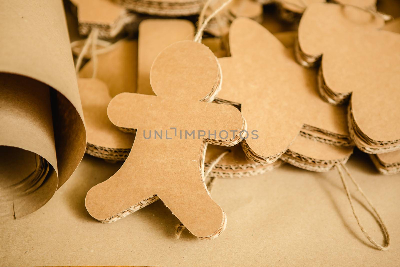 Cardboard toys for the Christmas tree or Christmas garland. Christmas decorations. Selective Focus