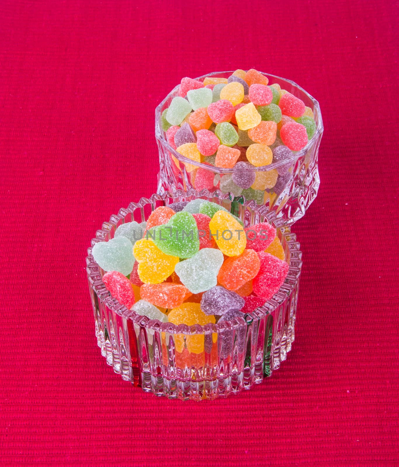 candies. jelly candies in glass bowl on a background.