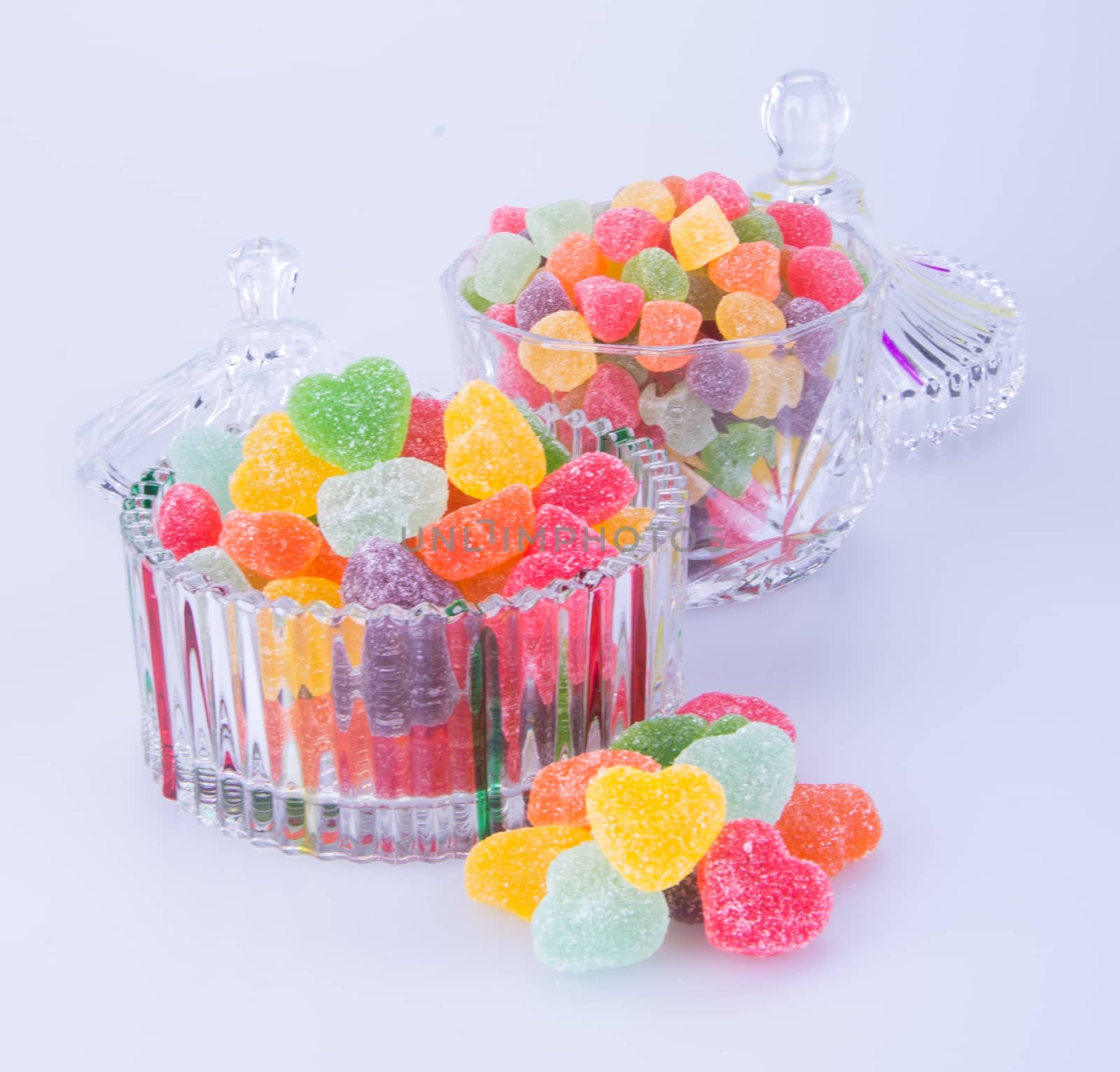 candies. jelly candies in glass bowl on a background.