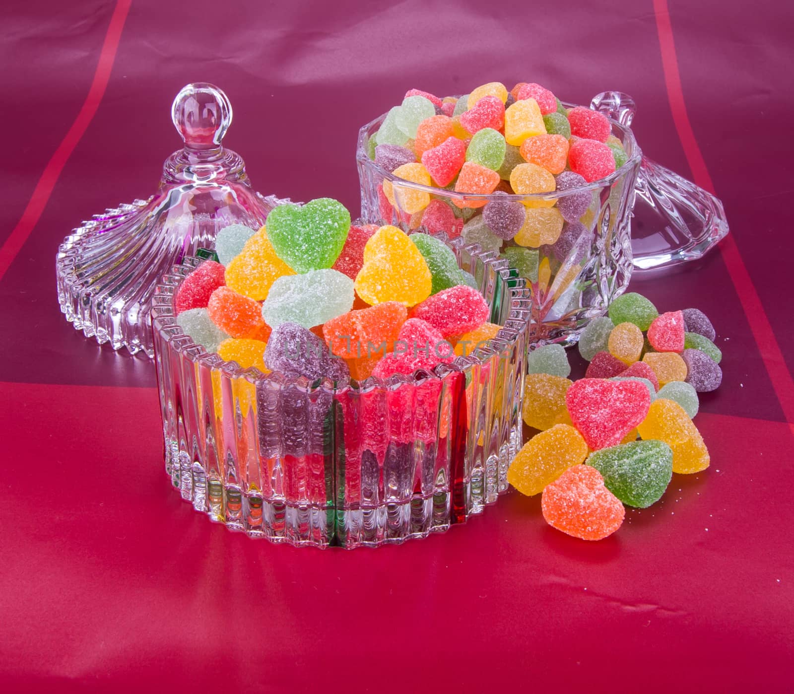 candies. jelly candies in glass bowl on a background.