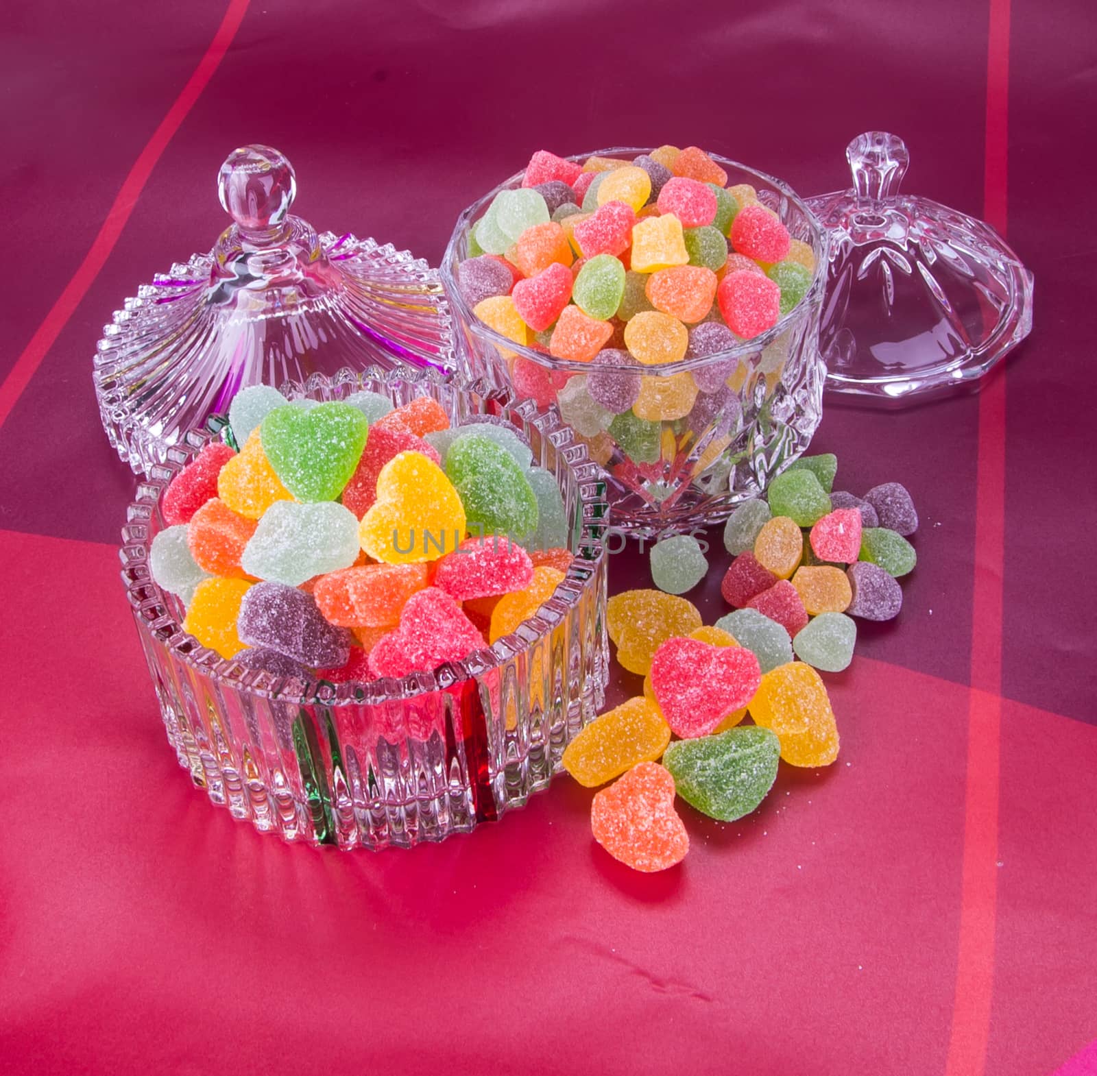 candies. jelly candies in glass bowl on a background by heinteh