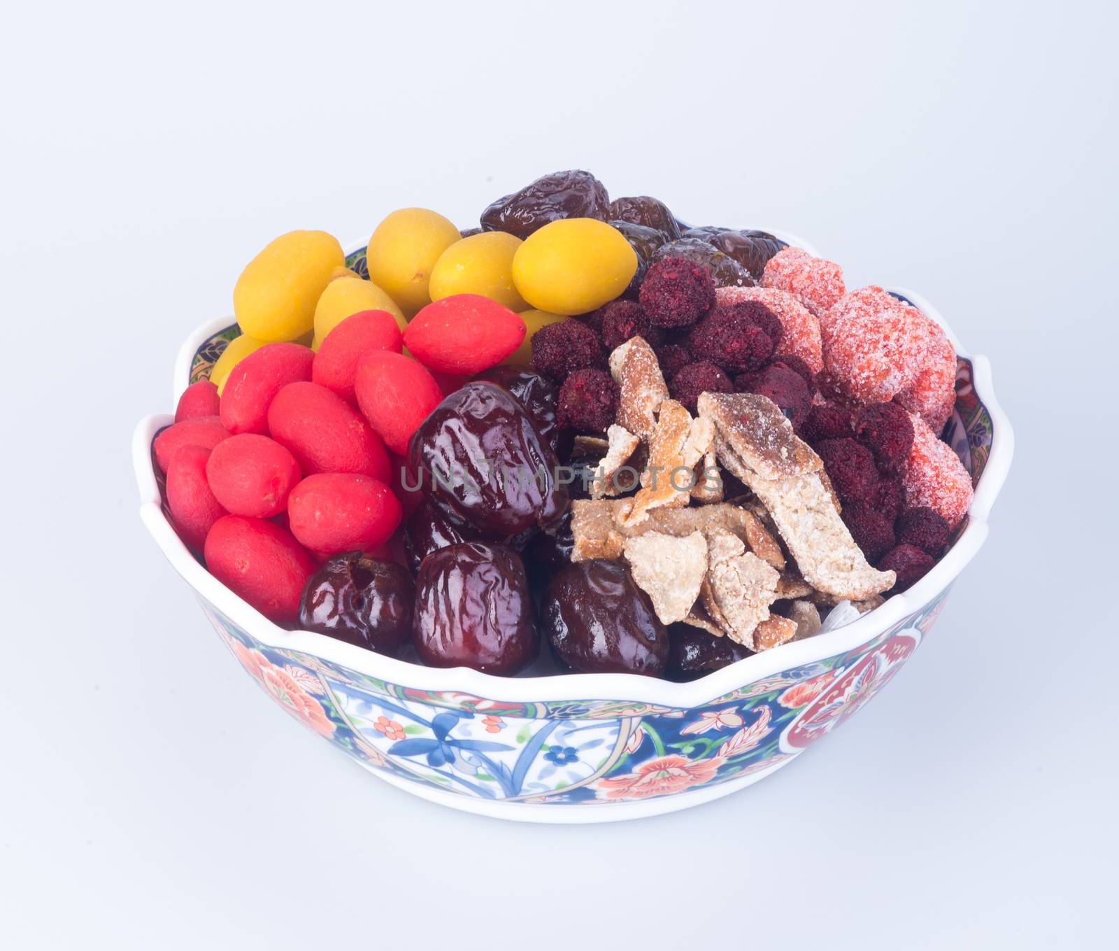 preserved fruits. chinese preserved fruits on background