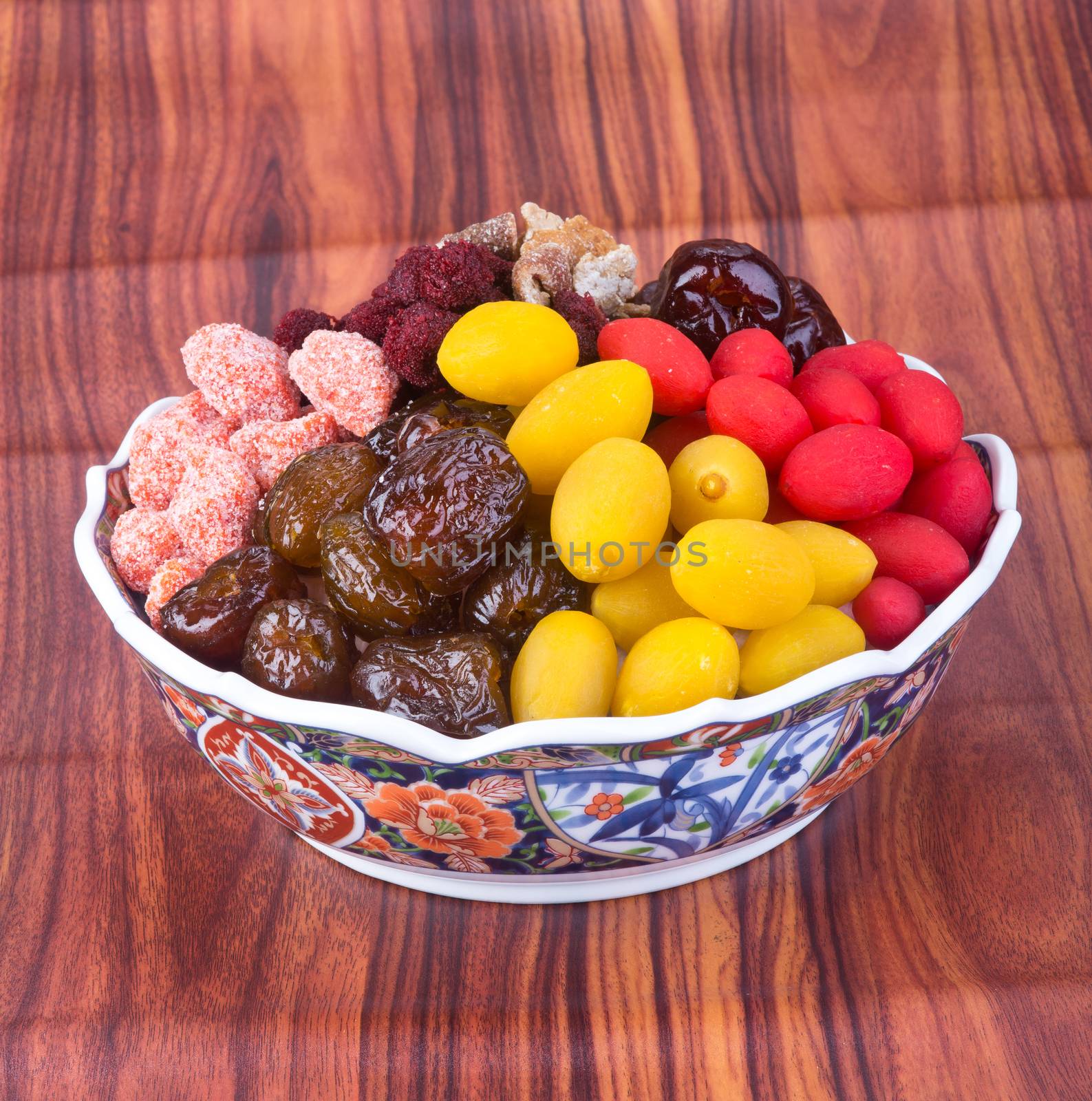 preserved fruits. chinese preserved fruits on background