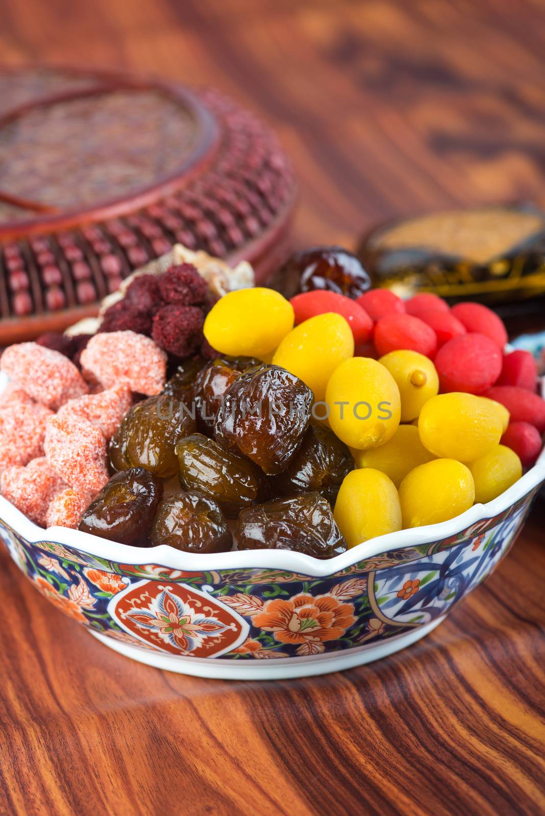 preserved fruits. chinese preserved fruits on the background by heinteh