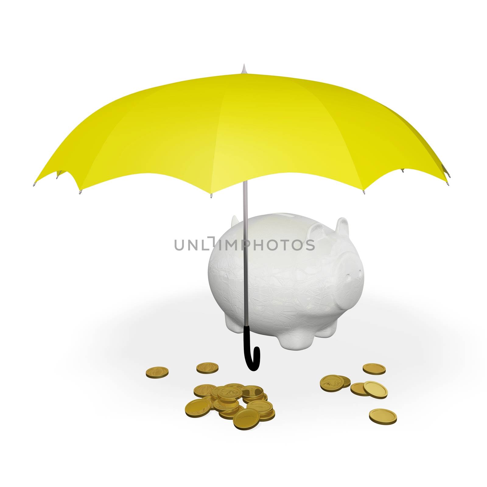 Gold Coins and Piggy Bank Under Umbrella by RichieThakur