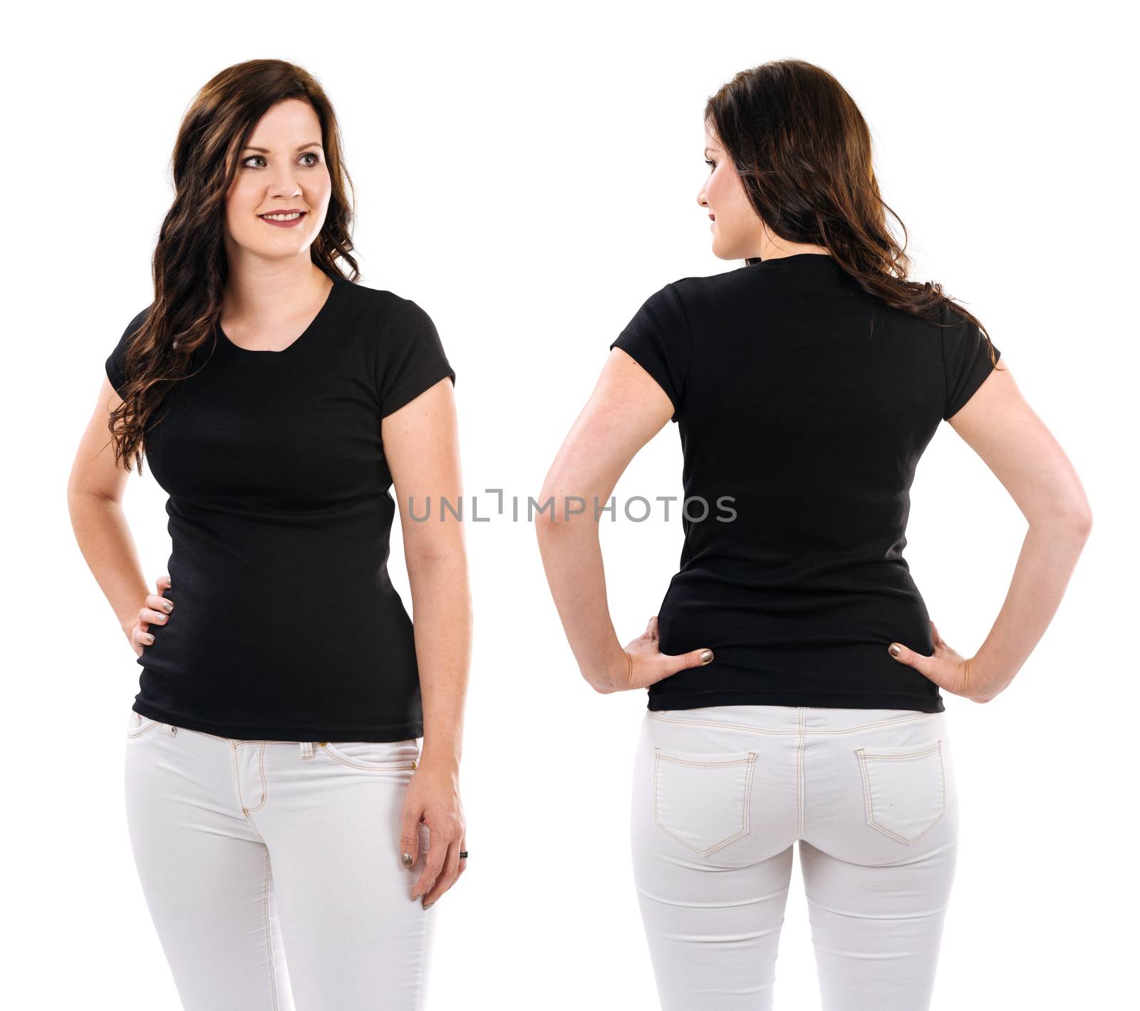 Brunette with blank black shirt and white pants by sumners