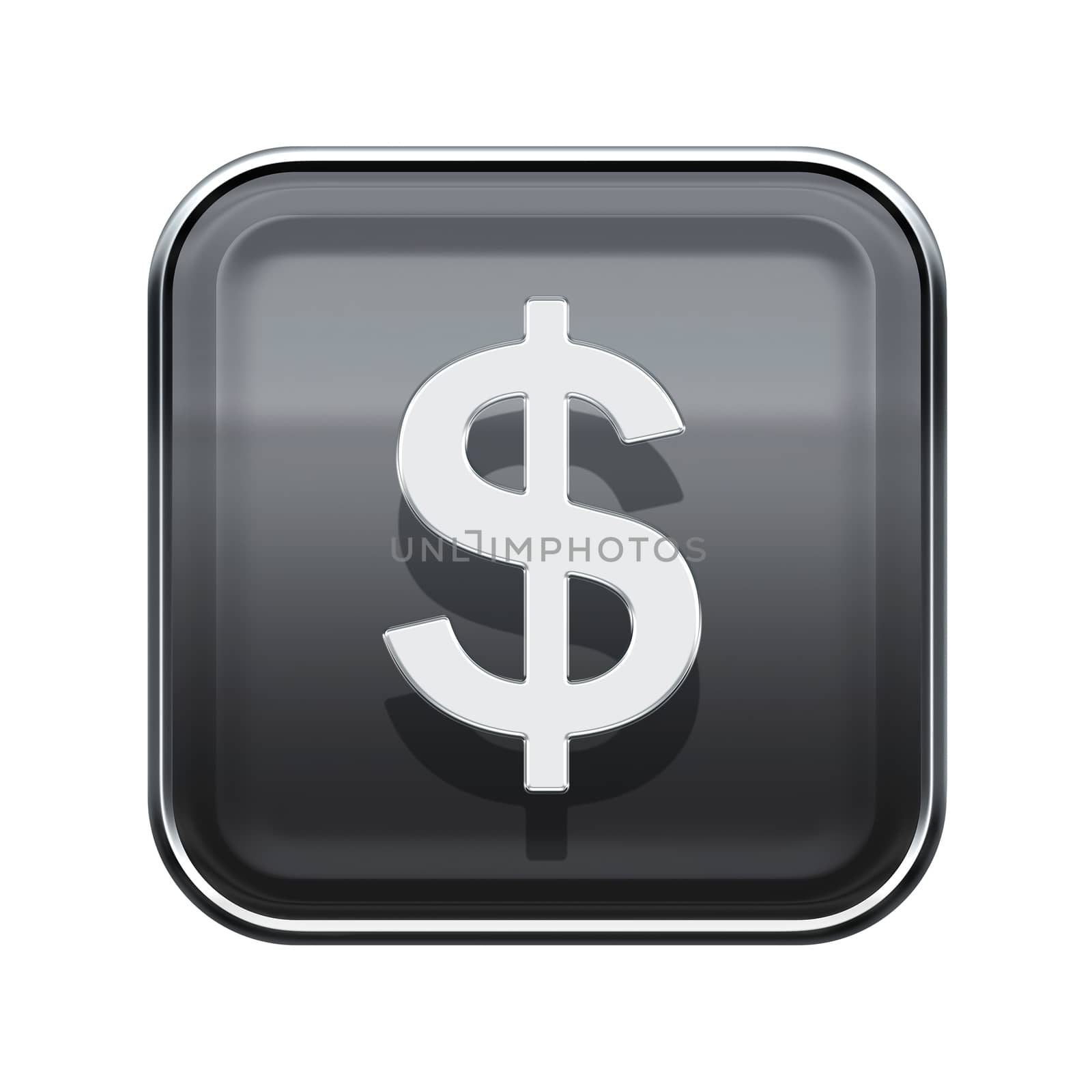 Dollar icon glossy grey, isolated on white background